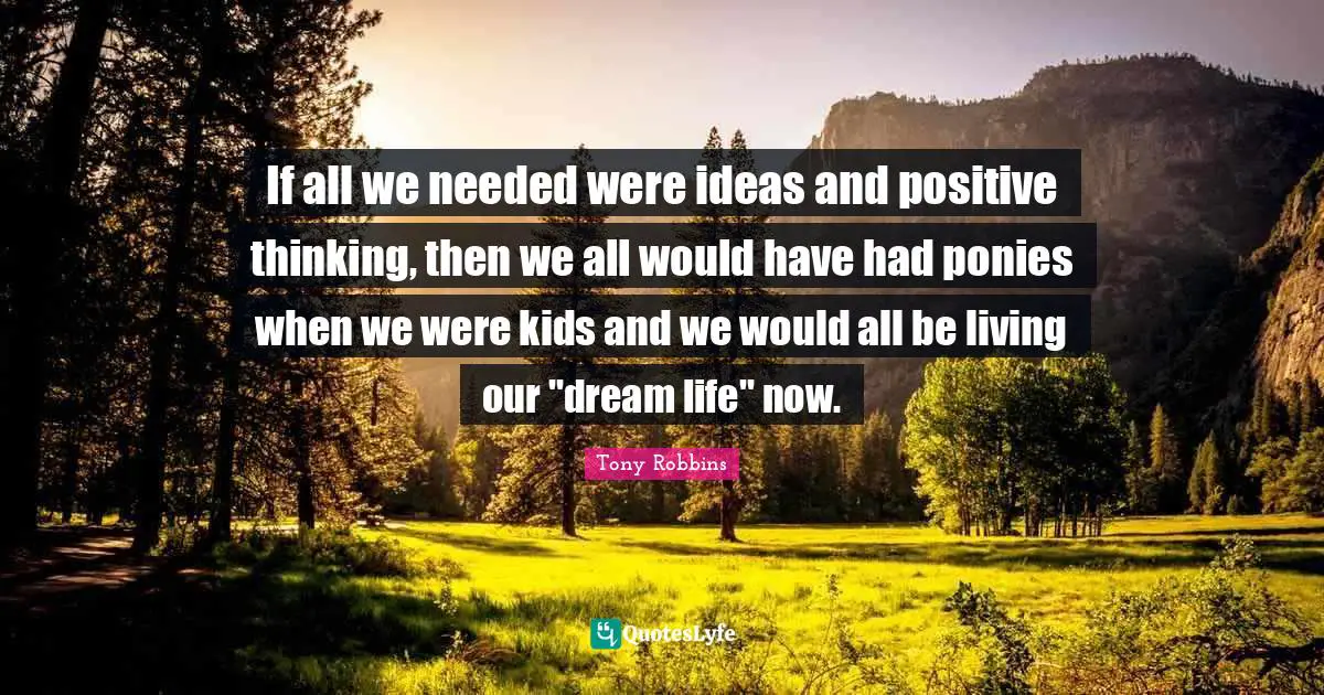If all we needed were ideas and positive thinking, then we all would have had ponies when we were kids and we would all be living our "dream life" now.