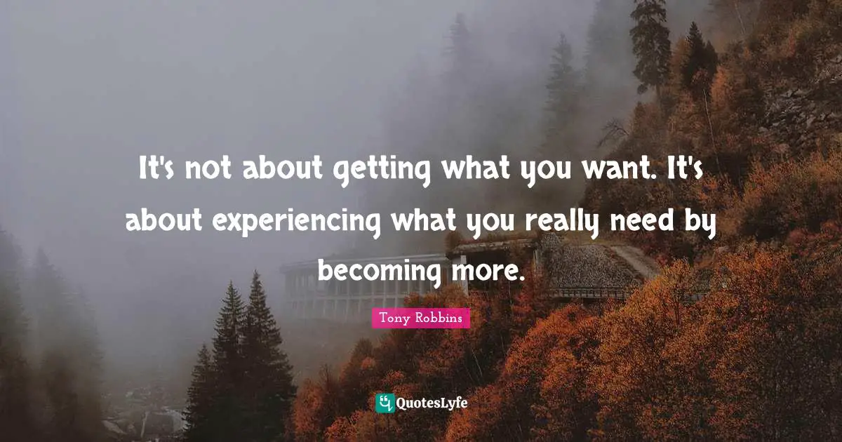 Getting What You Want Quotes: "It's not about getting what you want. It's about experiencing what you really need by becoming more."