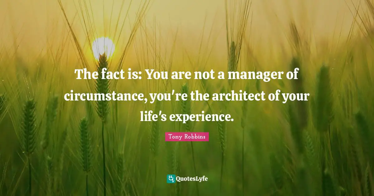 The fact is: You are not a manager of circumstance, you're the architect of your life's experience.