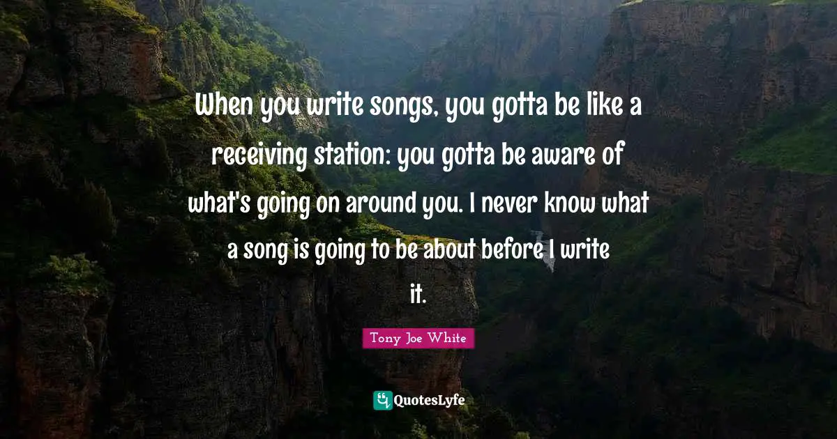 When you write songs, you gotta be like a receiving station: you gotta be aware of what's going on around you. I never know what a song is going to be about before I write it.