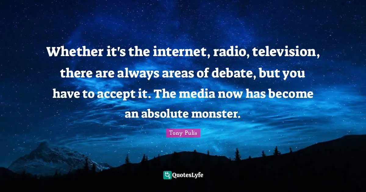 Whether it's the internet, radio, television, there are always areas of debate, but you have to accept it. The media now has become an absolute monster.