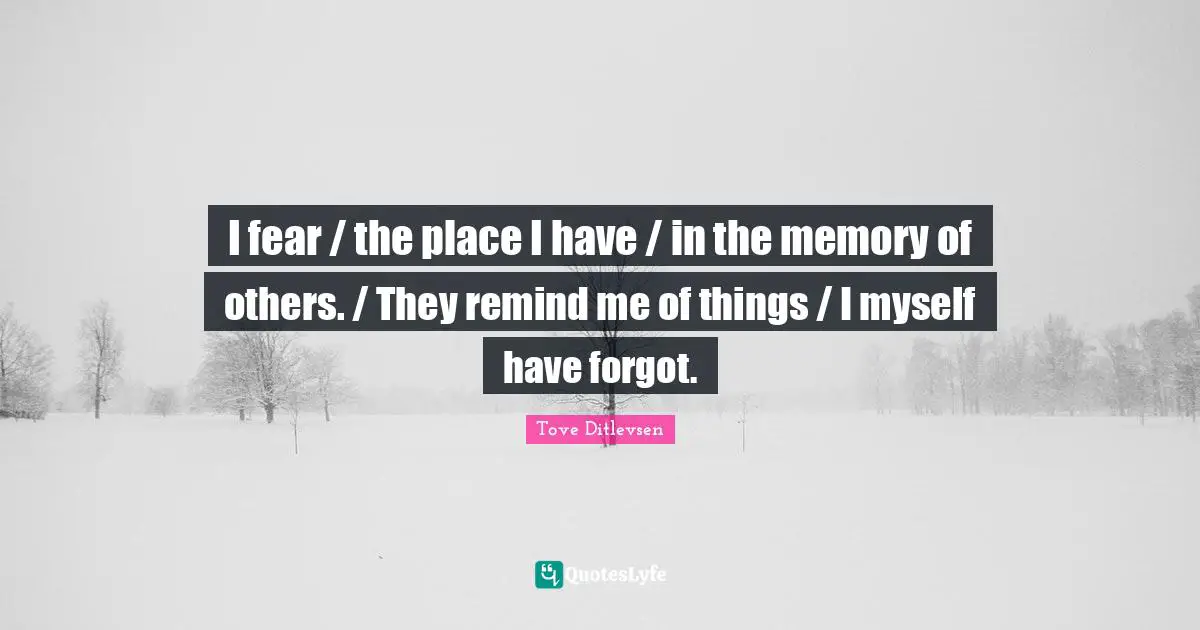 I fear / the place I have / in the memory of others. / They remind me of things / I myself have forgot.
