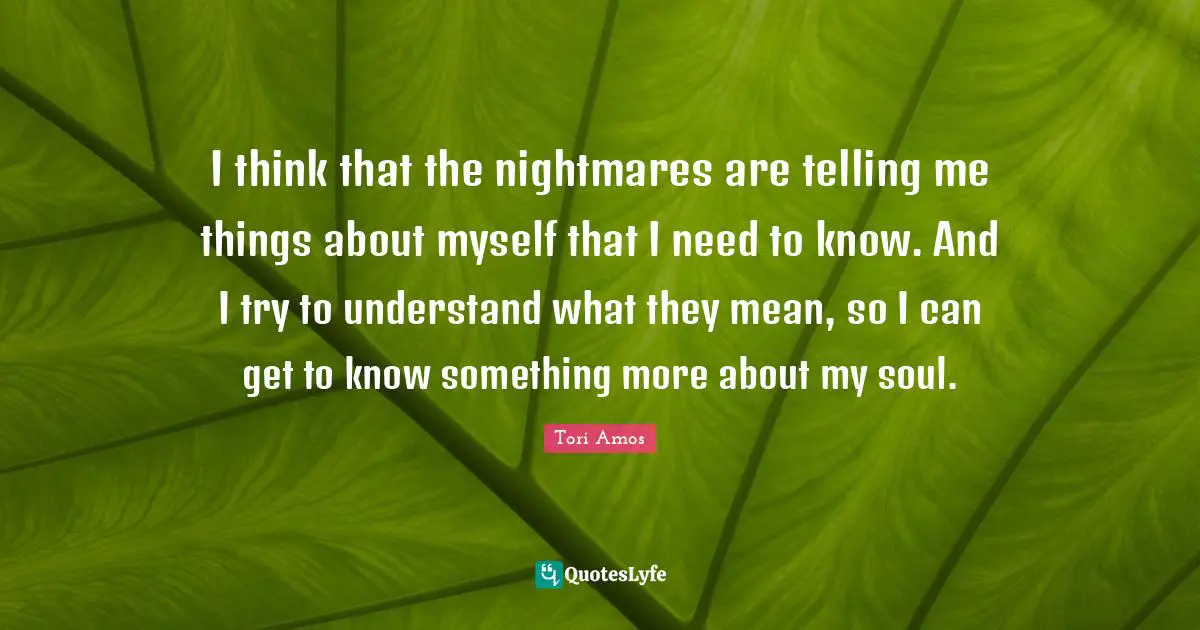 I think that the nightmares are telling me things about myself that I need to know. And I try to understand what they mean, so I can get to know something more about my soul.