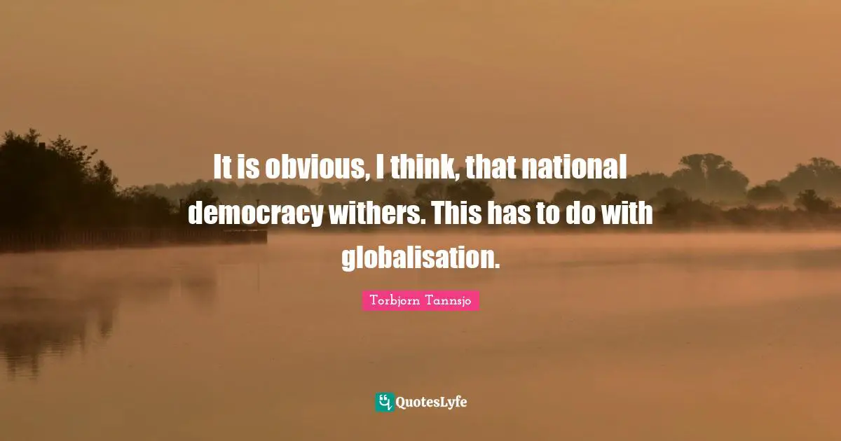 It is obvious, I think, that national democracy withers. This has to do with globalisation.