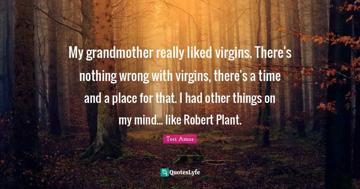 My grandmother really liked virgins. There's nothing wrong with virgins, there's a time and a place for that. I had other things on my mind... like Robert Plant.