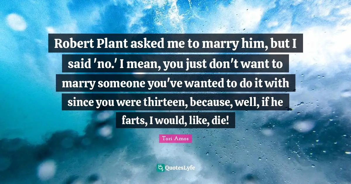 Robert Plant asked me to marry him, but I said 'no.' I mean, you just don't want to marry someone you've wanted to do it with since you were thirteen, because, well, if he farts, I would, like, die!
