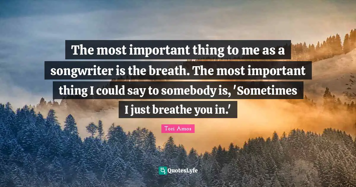 The most important thing to me as a songwriter is the breath. The most important thing I could say to somebody is, 'Sometimes I just breathe you in.'