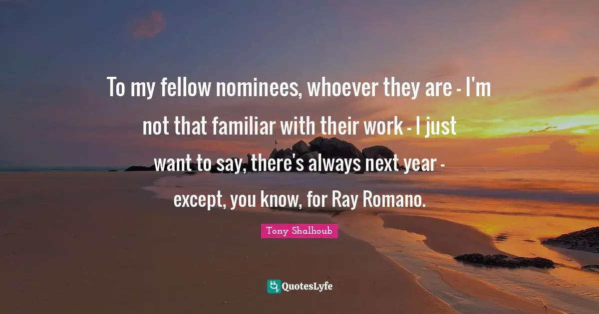 To my fellow nominees, whoever they are - I'm not that familiar with their work - I just want to say, there's always next year - except, you know, for Ray Romano.