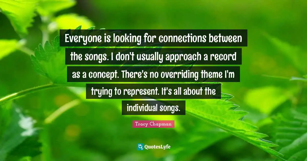 Everyone is looking for connections between the songs. I don't usually approach a record as a concept. There's no overriding theme I'm trying to represent. It's all about the individual songs.