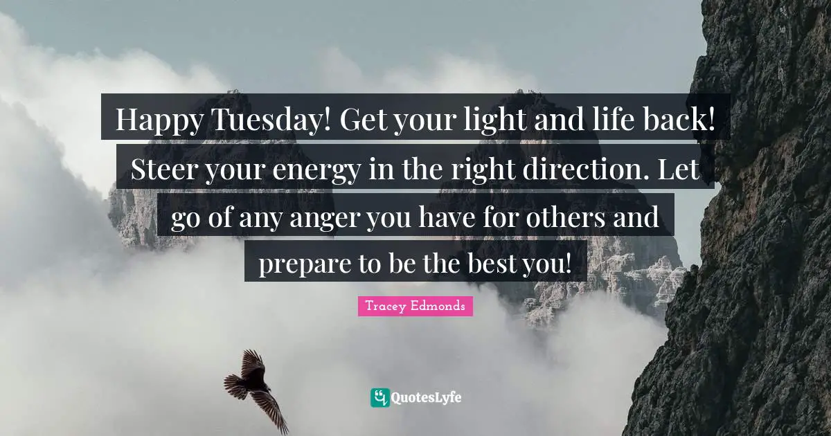 Happy Tuesday! Get your light and life back! Steer your energy in the right direction. Let go of any anger you have for others and prepare to be the best you!