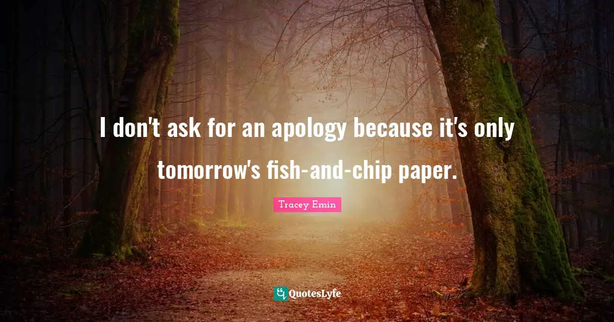 Tracey Emin Quotes: "I don't ask for an apology because it's only tomorrow's fish-and-chip paper."