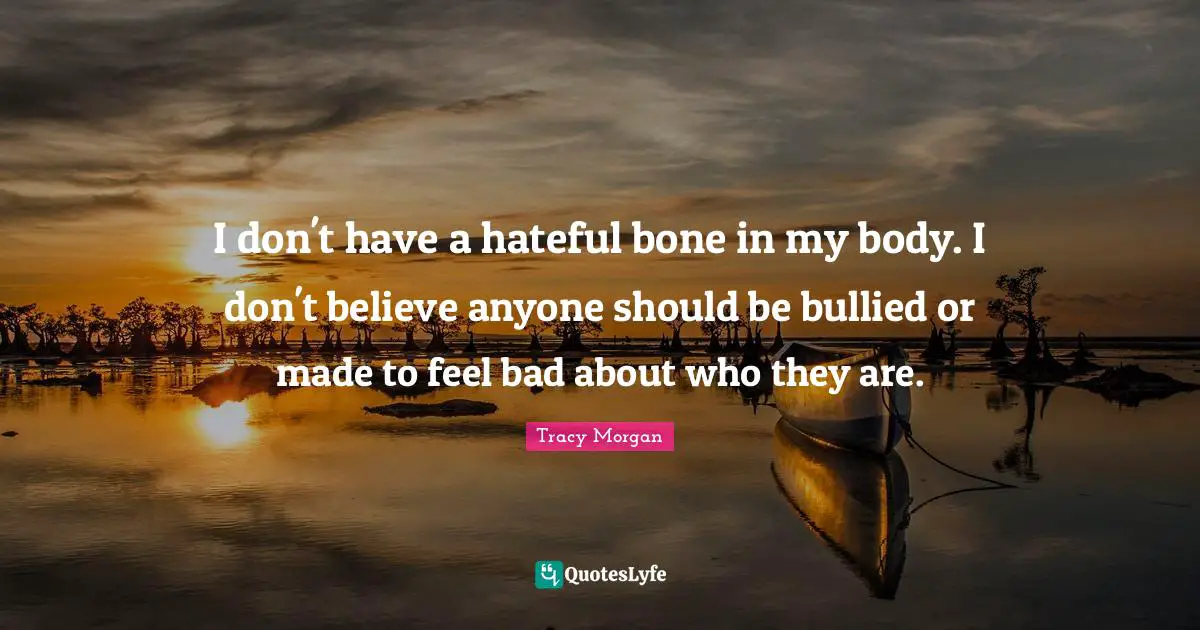 I don't have a hateful bone in my body. I don't believe anyone should be bullied or made to feel bad about who they are.