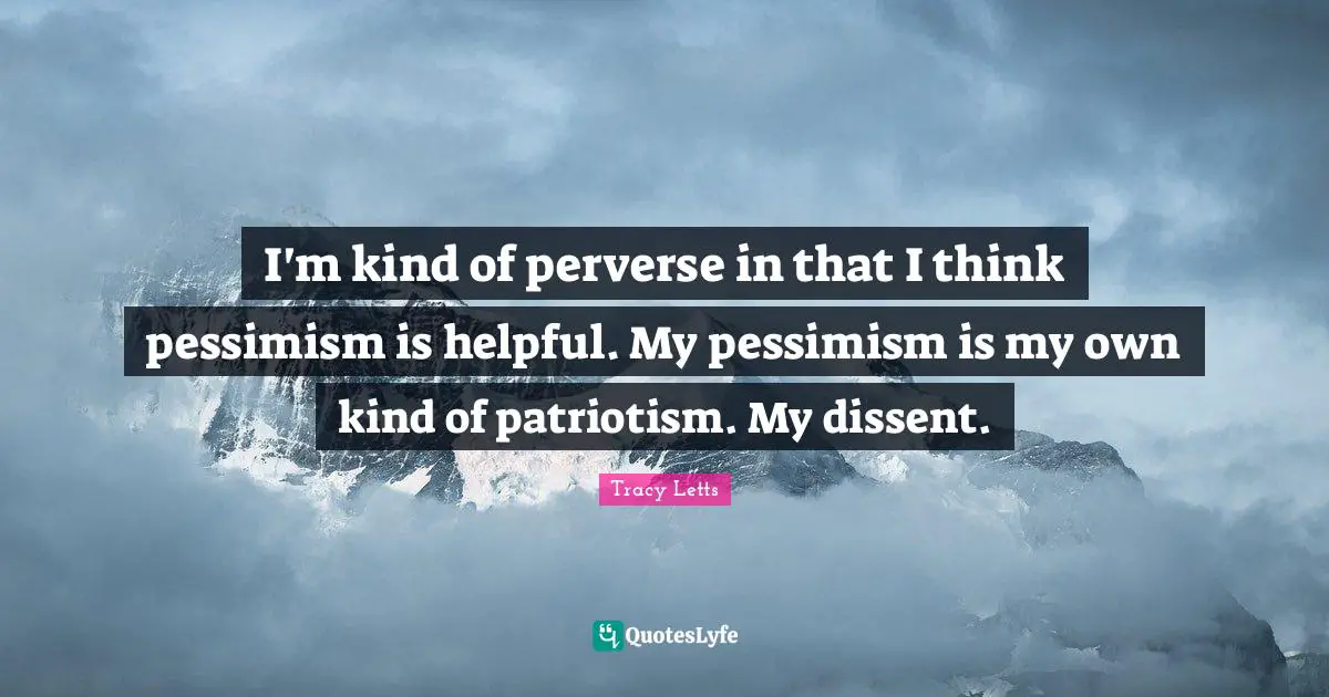 I'm kind of perverse in that I think pessimism is helpful. My pessimism is my own kind of patriotism. My dissent.
