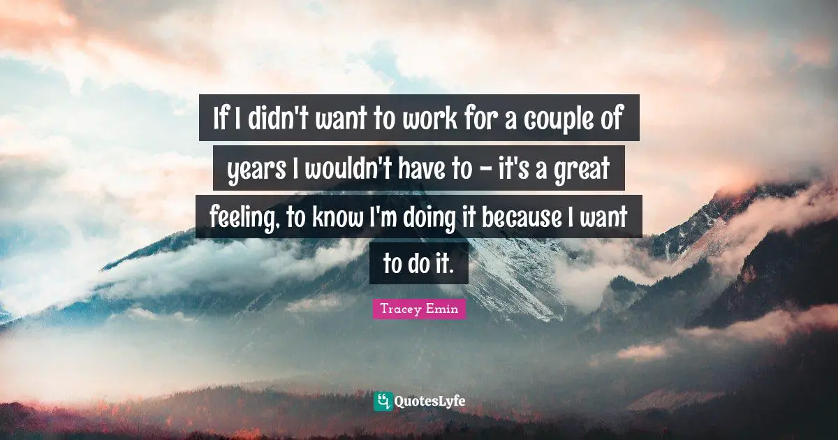 Tracey Emin Quotes: "If I didn't want to work for a couple of years I wouldn't have to - it's a great feeling, to know I'm doing it because I want to do it."
