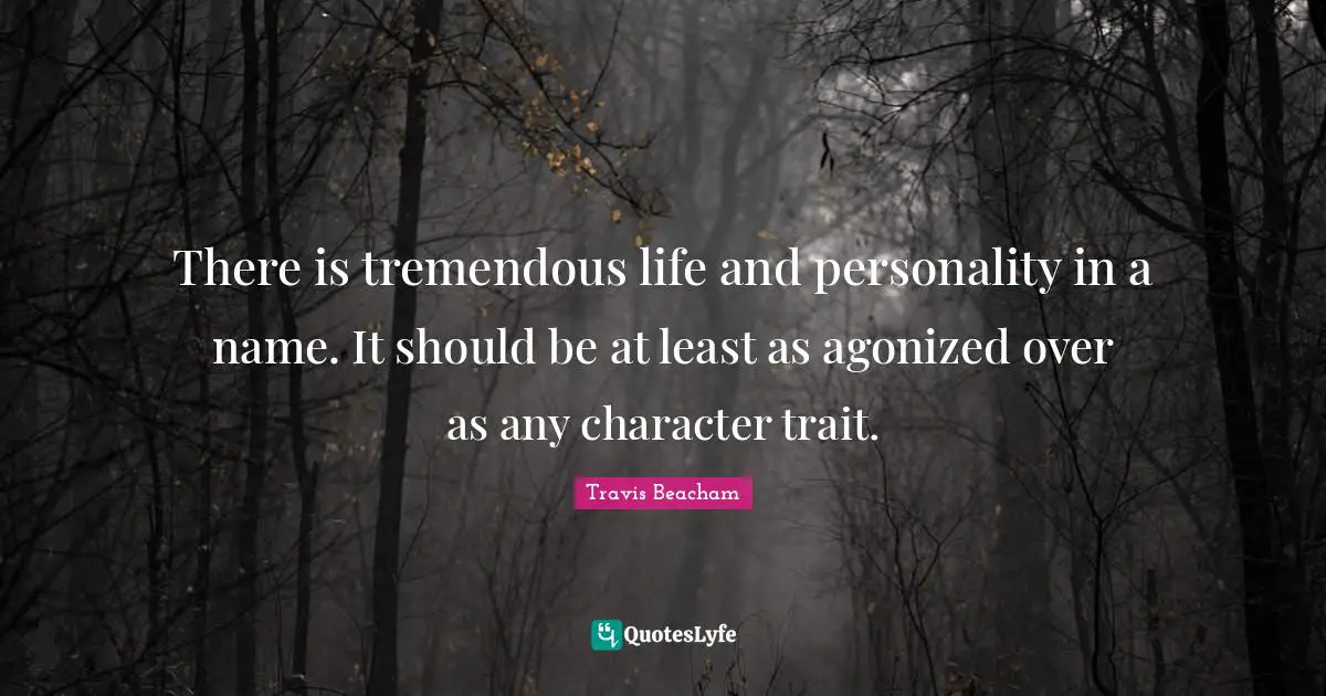 There is tremendous life and personality in a name. It should be at least as agonized over as any character trait.