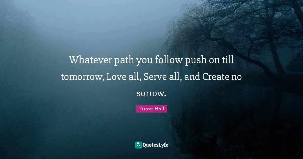 Whatever path you follow push on till tomorrow, Love all, Serve all, and Create no sorrow.