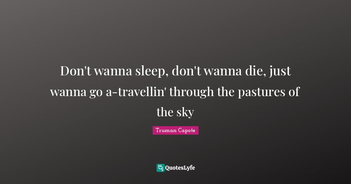 Don't wanna sleep, don't wanna die, just wanna go a-travellin' through the pastures of the sky