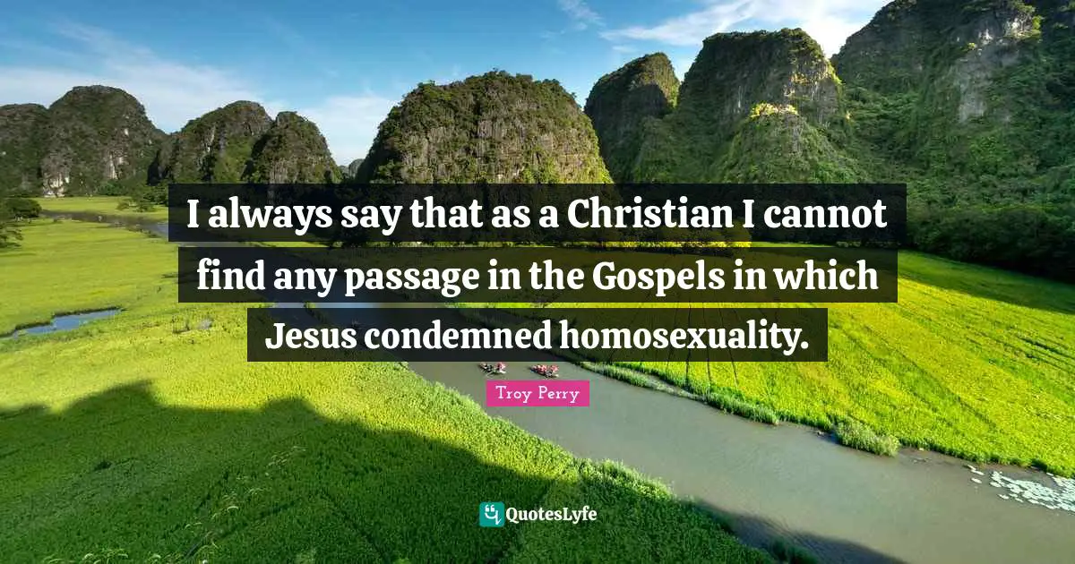 I always say that as a Christian I cannot find any passage in the Gospels in which Jesus condemned homosexuality.