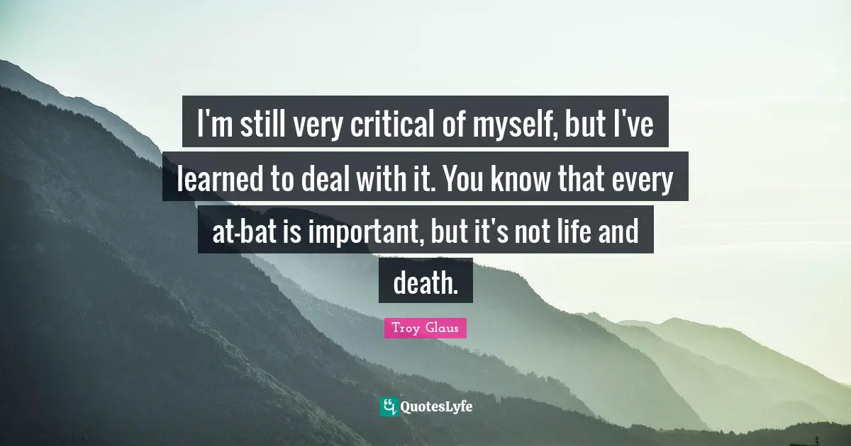 I'm still very critical of myself, but I've learned to deal with it. You know that every at-bat is important, but it's not life and death.
