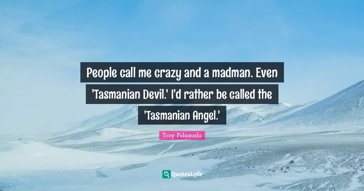 People call me crazy and a madman. Even 'Tasmanian Devil.' I'd rather be called the 'Tasmanian Angel.'