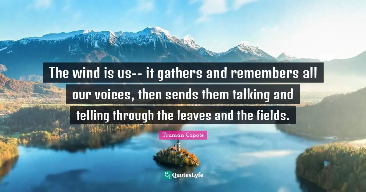 The wind is us-- it gathers and remembers all our voices, then sends them talking and telling through the leaves and the fields.