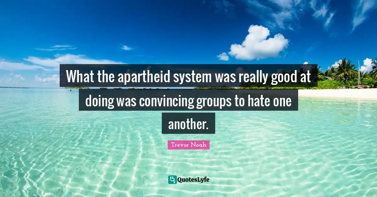 Trevor Noah Quotes: "What the apartheid system was really good at doing was convincing groups to hate one another."