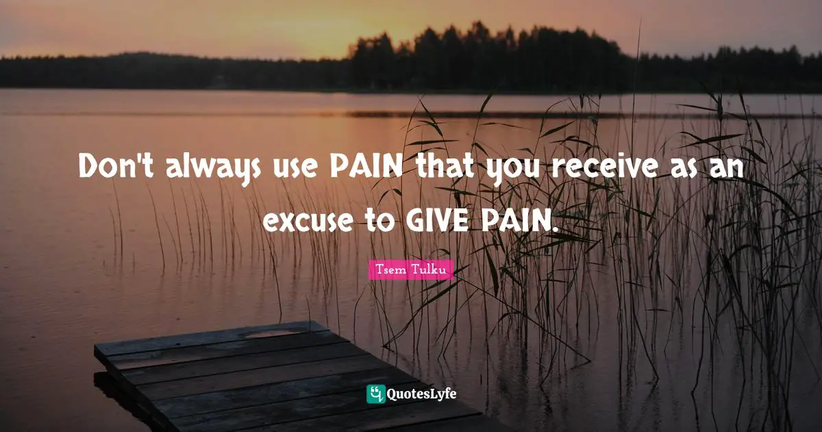 Excuse Quotes: "Don't always use PAIN that you receive as an excuse to GIVE PAIN."