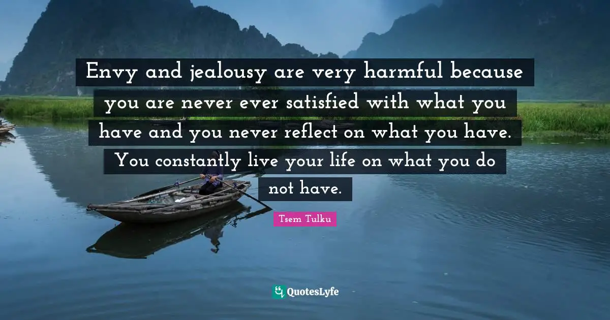 Envy and jealousy are very harmful because you are never ever satisfied with what you have and you never reflect on what you have. You constantly live your life on what you do not have.