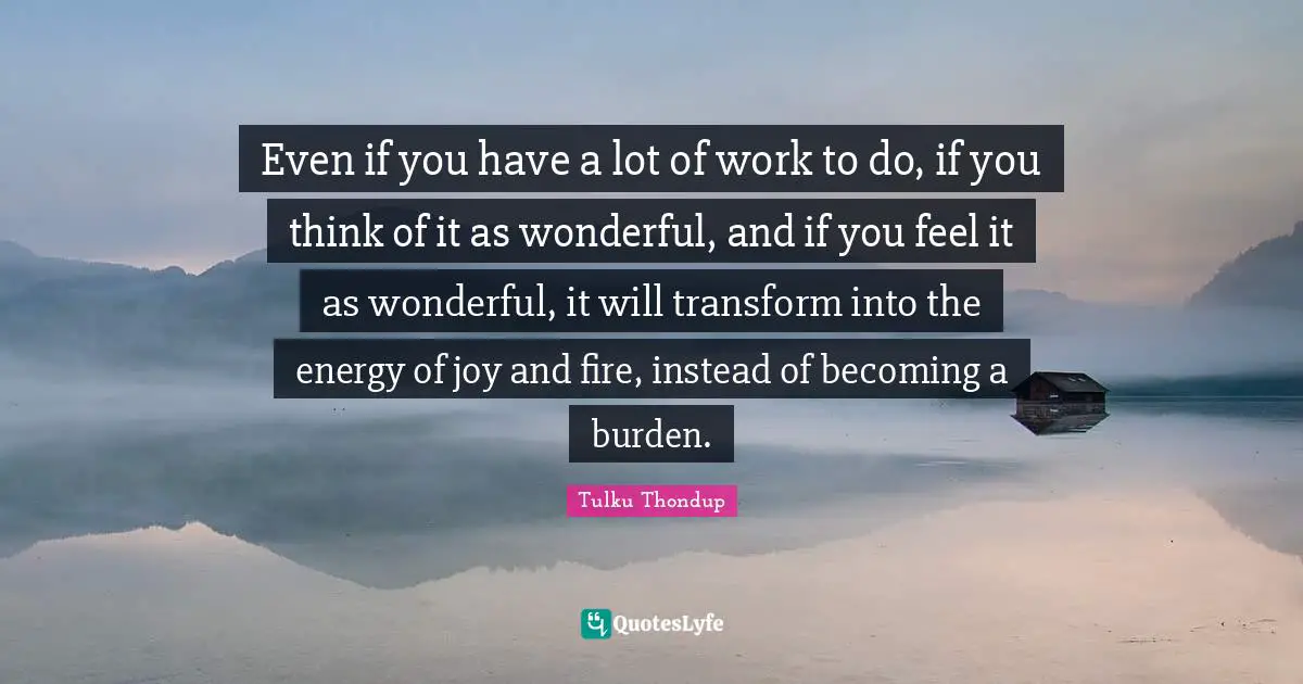 Even if you have a lot of work to do, if you think of it as wonderful, and if you feel it as wonderful, it will transform into the energy of joy and fire, instead of becoming a burden.