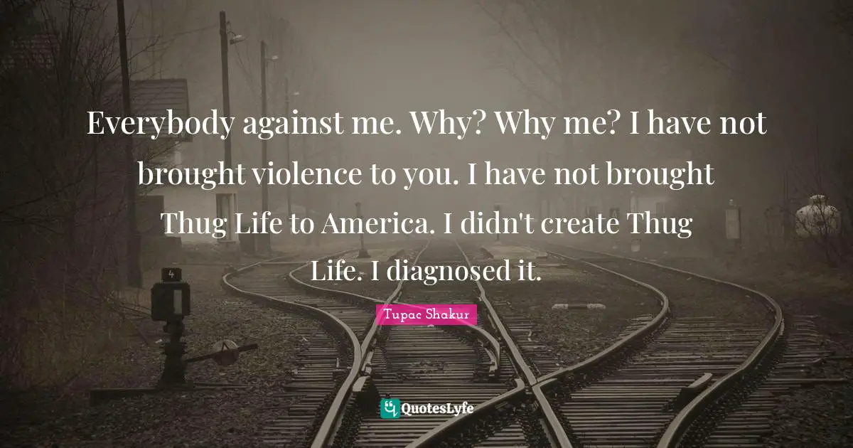 Everybody against me. Why? Why me? I have not brought violence to you. I have not brought Thug Life to America. I didn't create Thug Life. I diagnosed it.
