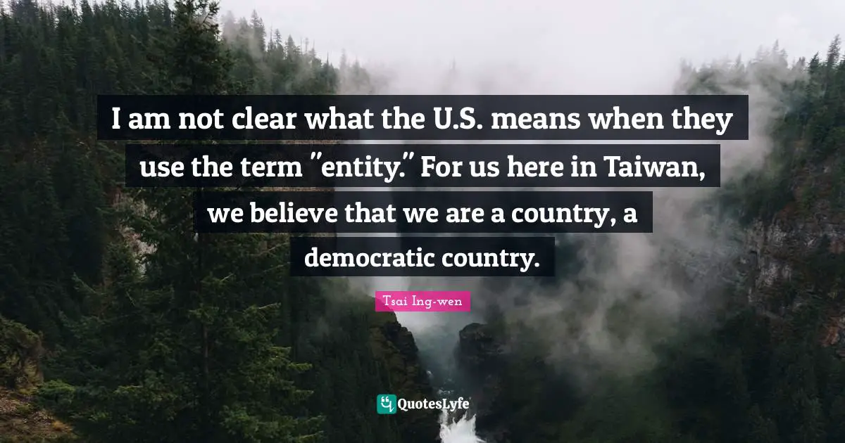 I am not clear what the U.S. means when they use the term "entity." For us here in Taiwan, we believe that we are a country, a democratic country.