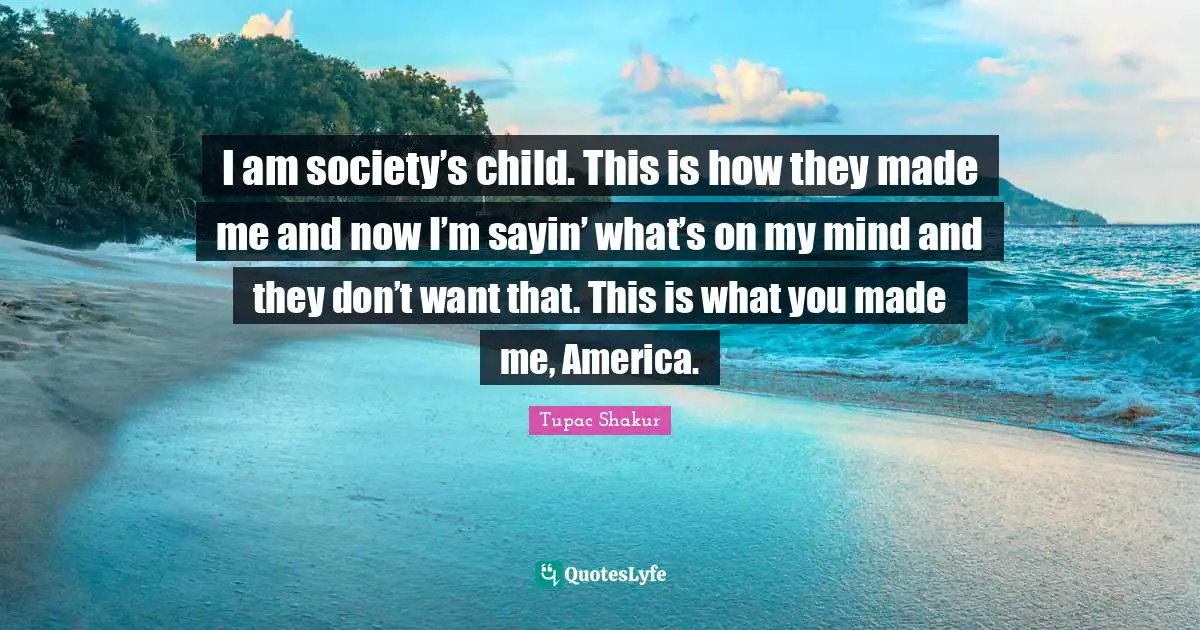 I am society’s child. This is how they made me and now I’m sayin’ what’s on my mind and they don’t want that. This is what you made me, America.