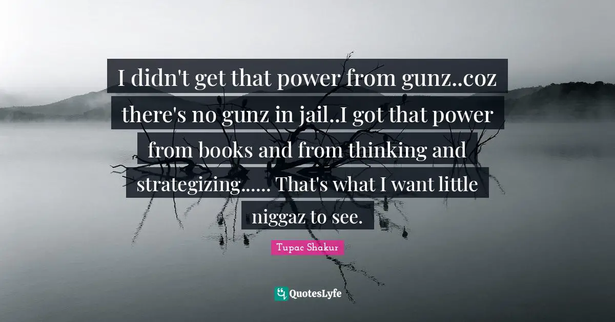 I didn't get that power from gunz..coz there's no gunz in jail..I got that power from books and from thinking and strategizing...... That's what I want little niggaz to see.