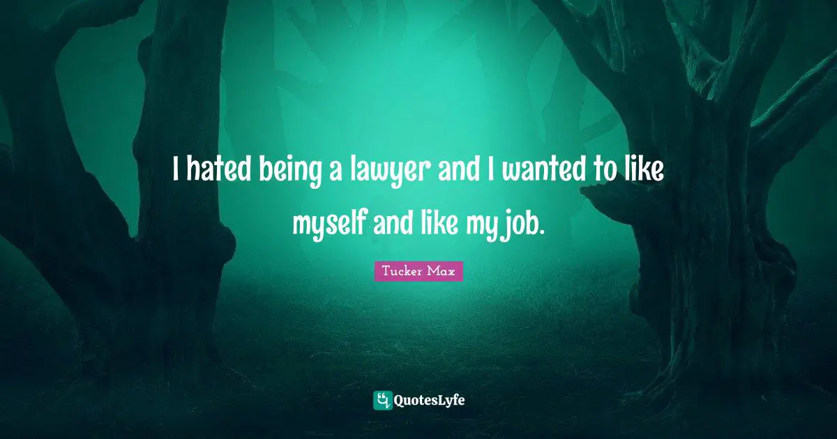 I hated being a lawyer and I wanted to like myself and like my job.
