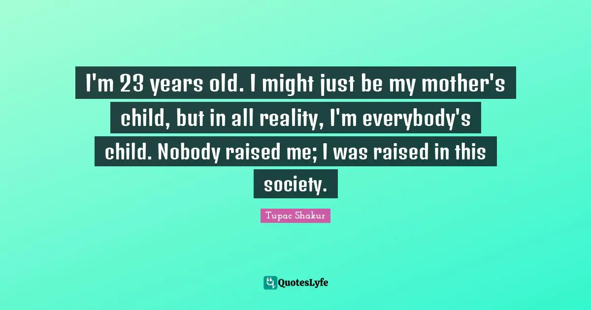 I'm 23 years old. I might just be my mother's child, but in all reality, I'm everybody's child. Nobody raised me; I was raised in this society.