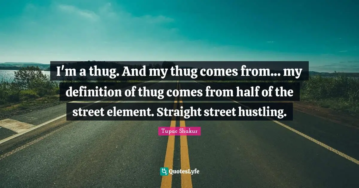 I'm a thug. And my thug comes from... my definition of thug comes from half of the street element. Straight street hustling.