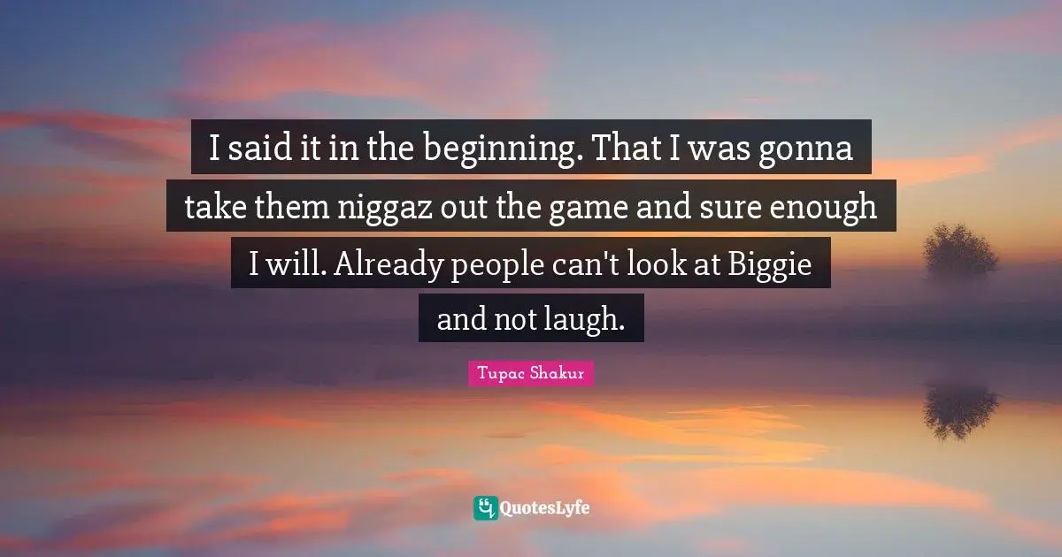 I said it in the beginning. That I was gonna take them niggaz out the game and sure enough I will. Already people can't look at Biggie and not laugh.