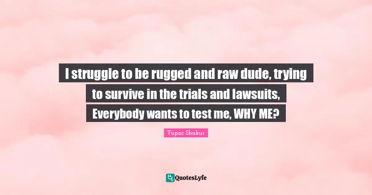 I struggle to be rugged and raw dude, trying to survive in the trials and lawsuits, Everybody wants to test me, WHY ME?