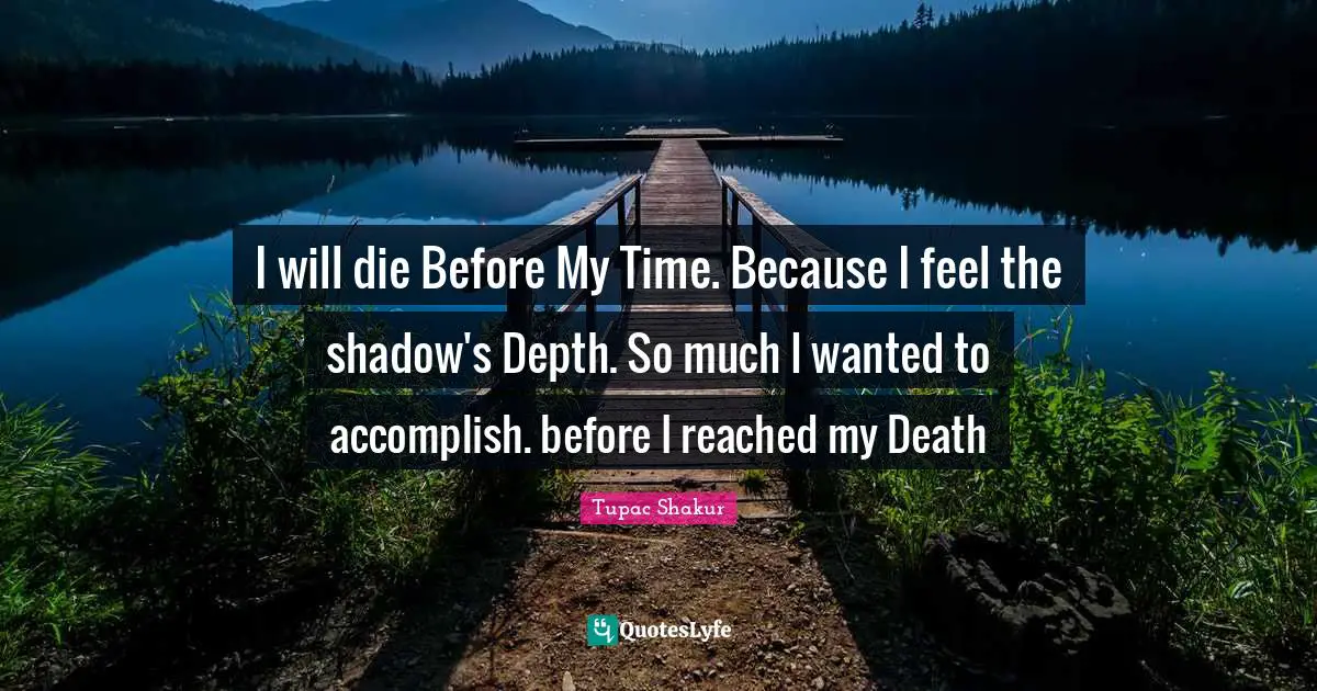 I will die Before My Time. Because I feel the shadow's Depth. So much I wanted to accomplish. before I reached my Death