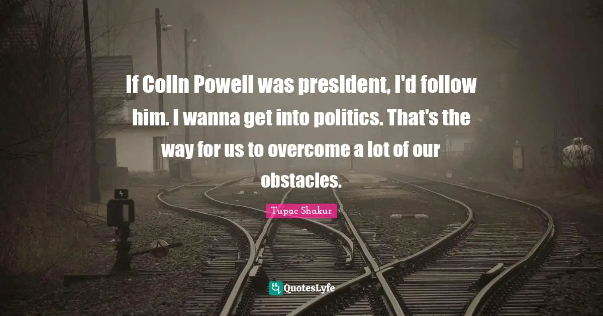 If Colin Powell was president, I'd follow him. I wanna get into politics. That's the way for us to overcome a lot of our obstacles.