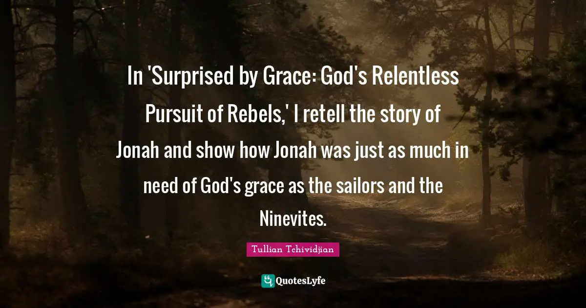 In 'Surprised by Grace: God's Relentless Pursuit of Rebels,' I retell the story of Jonah and show how Jonah was just as much in need of God's grace as the sailors and the Ninevites.