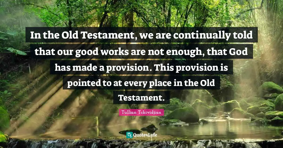 In the Old Testament, we are continually told that our good works are not enough, that God has made a provision. This provision is pointed to at every place in the Old Testament.