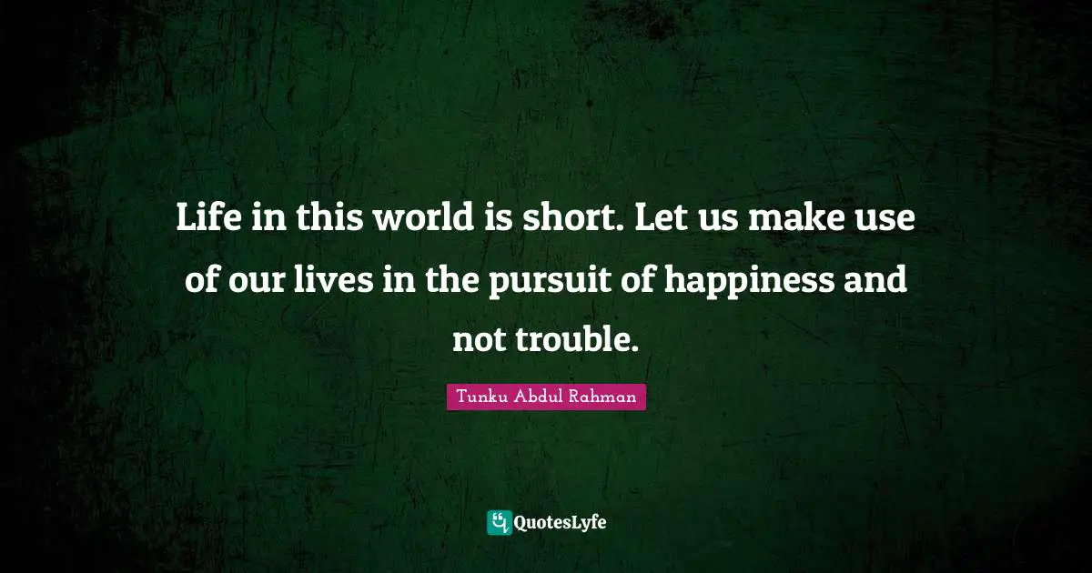 Use Quotes: "Life in this world is short. Let us make use of our lives in the pursuit of happiness and not trouble."
