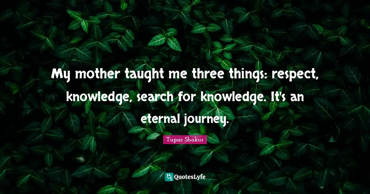 Taught Quotes: "My mother taught me three things: respect, knowledge, search for knowledge. It's an eternal journey."