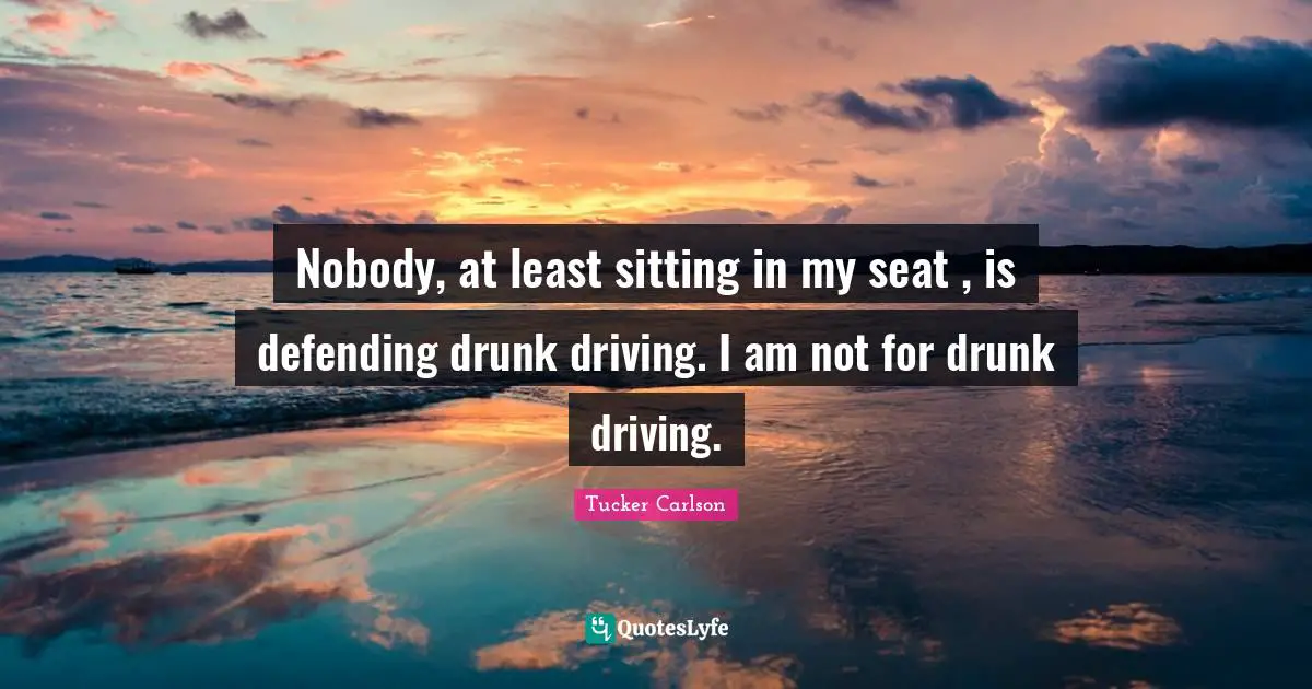 K.A. Tucker Quotes: "Nobody, at least sitting in my seat , is defending drunk driving. I am not for drunk driving."