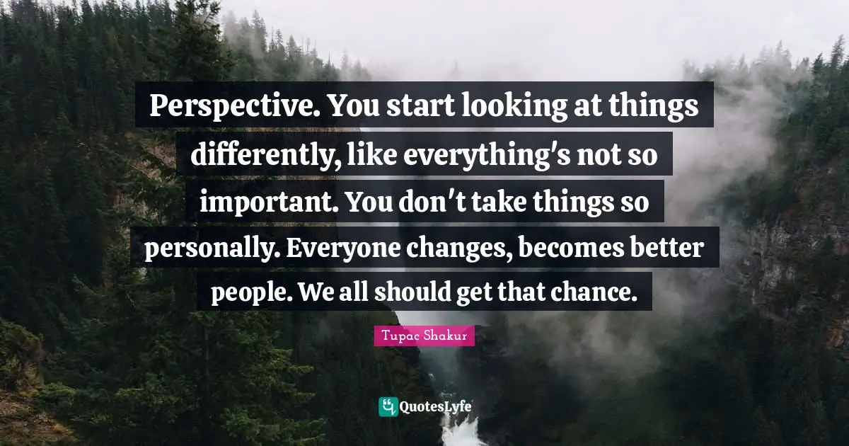 Chance Quotes: "Perspective. You start looking at things differently, like everything's not so important. You don't take things so personally. Everyone changes, becomes better people. We all should get that chance."