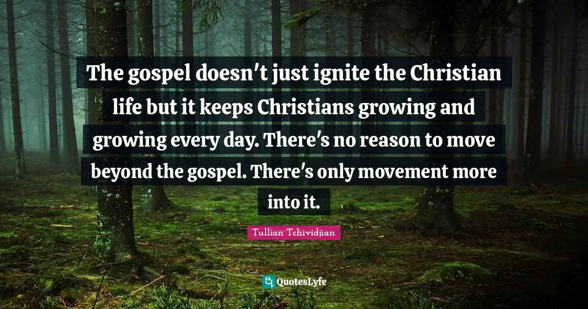 Ignite Quotes: "The gospel doesn't just ignite the Christian life but it keeps Christians growing and growing every day. There's no reason to move beyond the gospel. There's only movement more into it."