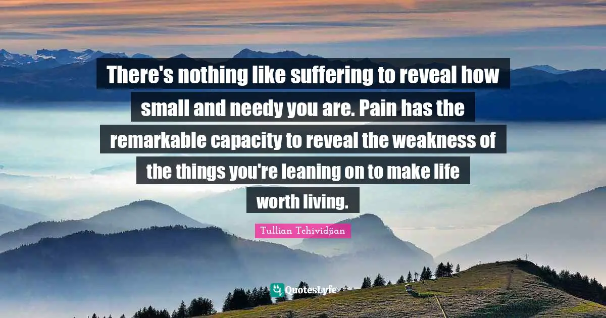 There's nothing like suffering to reveal how small and needy you are. Pain has the remarkable capacity to reveal the weakness of the things you're leaning on to make life worth living.