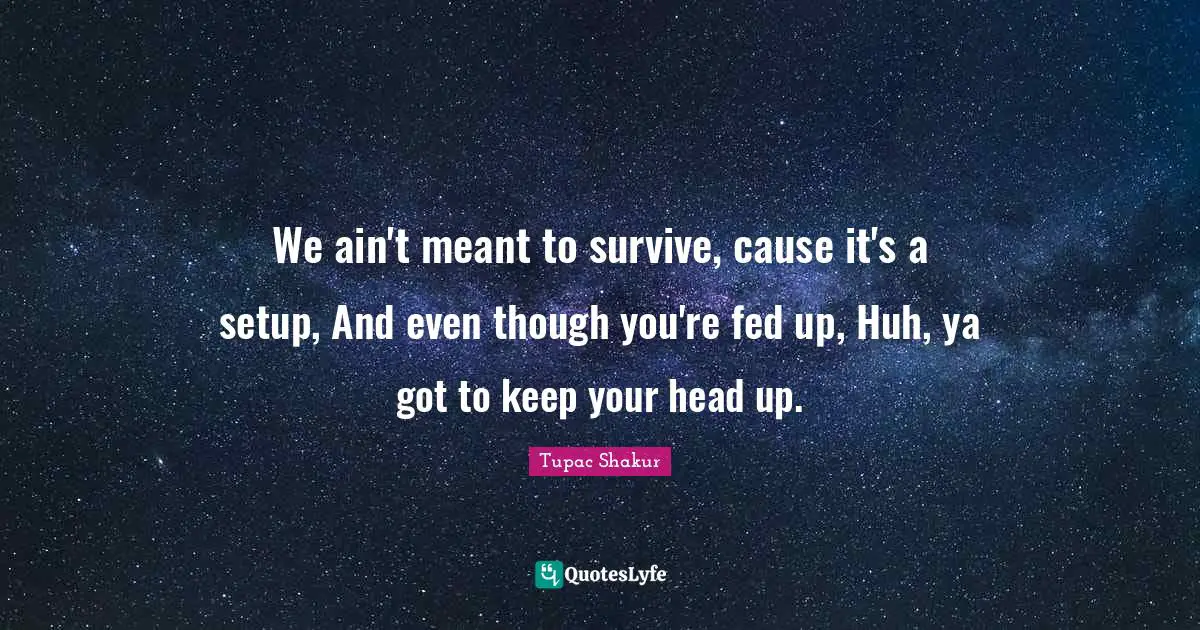 We ain't meant to survive, cause it's a setup, And even though you're fed up, Huh, ya got to keep your head up.