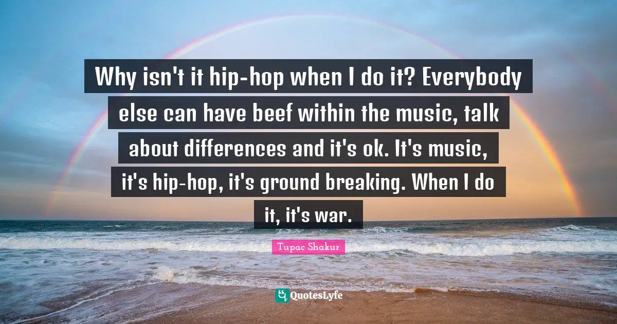 Why isn't it hip-hop when I do it? Everybody else can have beef within the music, talk about differences and it's ok. It's music, it's hip-hop, it's ground breaking. When I do it, it's war.